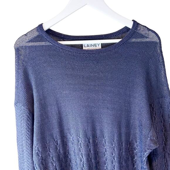 Vintage Lainey Keogh Made in Ireland Navy Blue Mesh Sweater Pullover Viscose - Picture 3 of 11